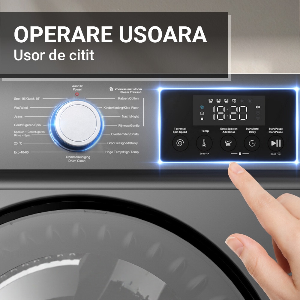 Masina de spalat rufe RYER CoreWash, 8 kg, 1200 rpm, Antracit, 84.5x53.5x59.8cm