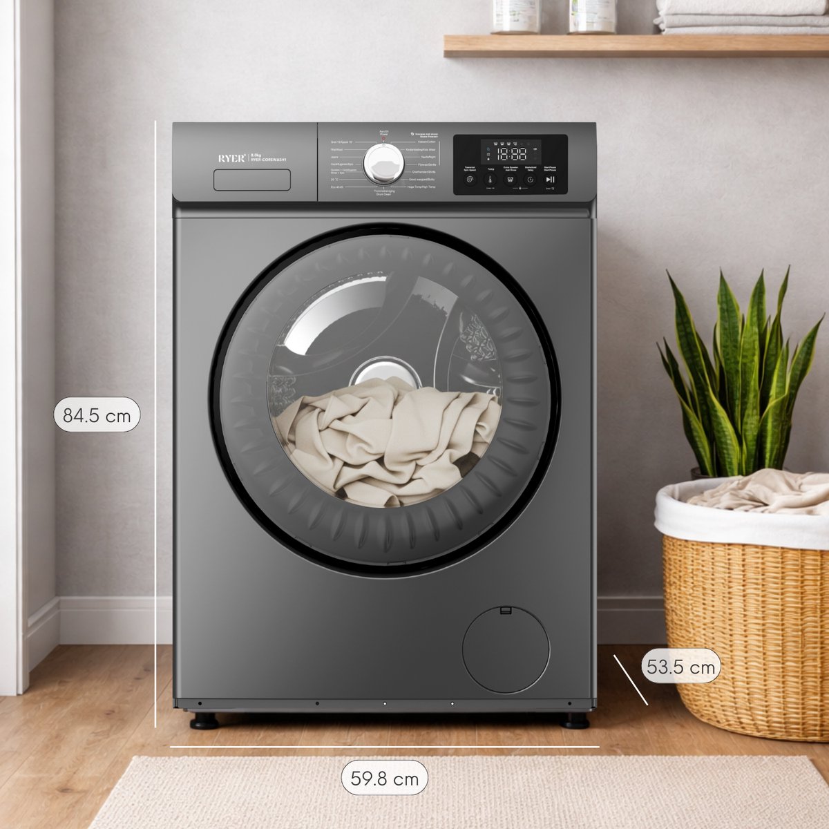 Masina de spalat rufe RYER CoreWash, 8 kg, 1200 rpm, Antracit, 84.5x53.5x59.8cm