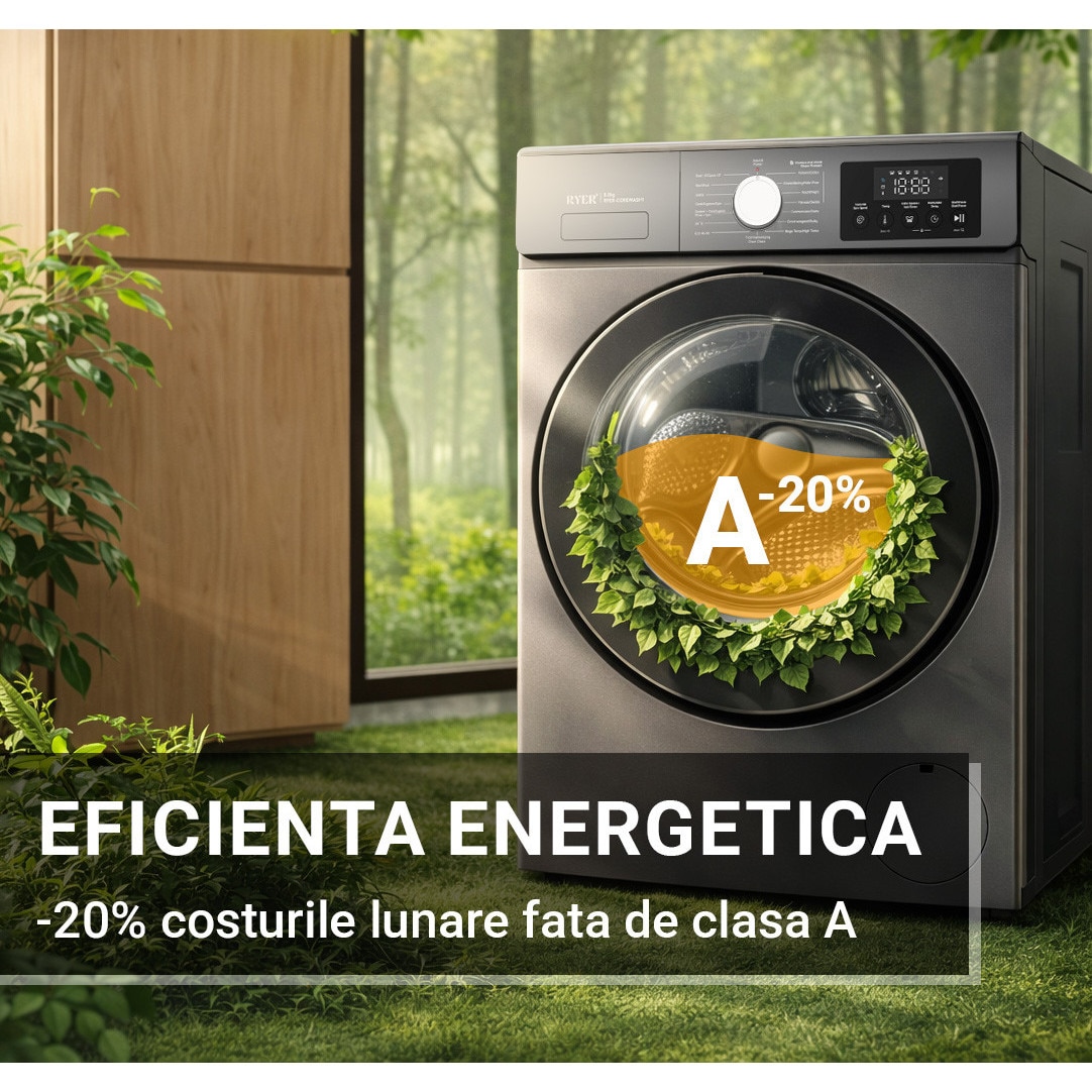 Masina de spalat rufe RYER CoreWash, 8 kg, 1200 rpm, Antracit, 84.5x53.5x59.8cm