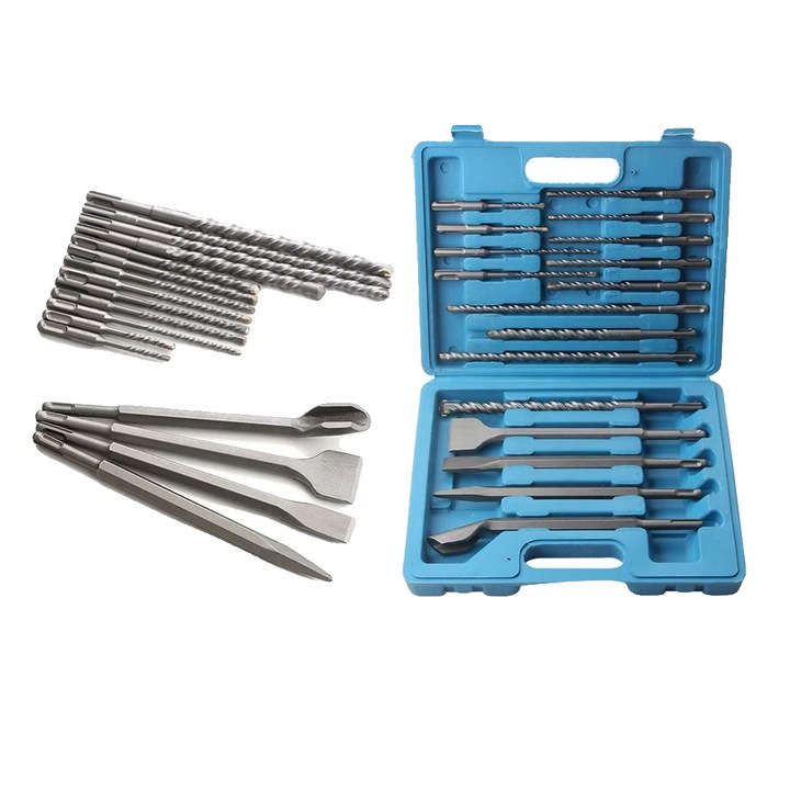 Set de accesorii pentru burghiu cu impact, 17 piese, otel de inalta calitate, 5-12 inci, include cutie de plastic.
