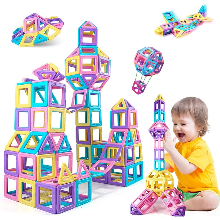 Комплект от 40 магнитни строителни блокчета CHOOLY, различни цветове, 3 години+