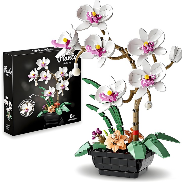 Set de blocuri de construcție, YOUKUKE, Orhidee albă, 581 piese, 25.6x16x31.2 cm