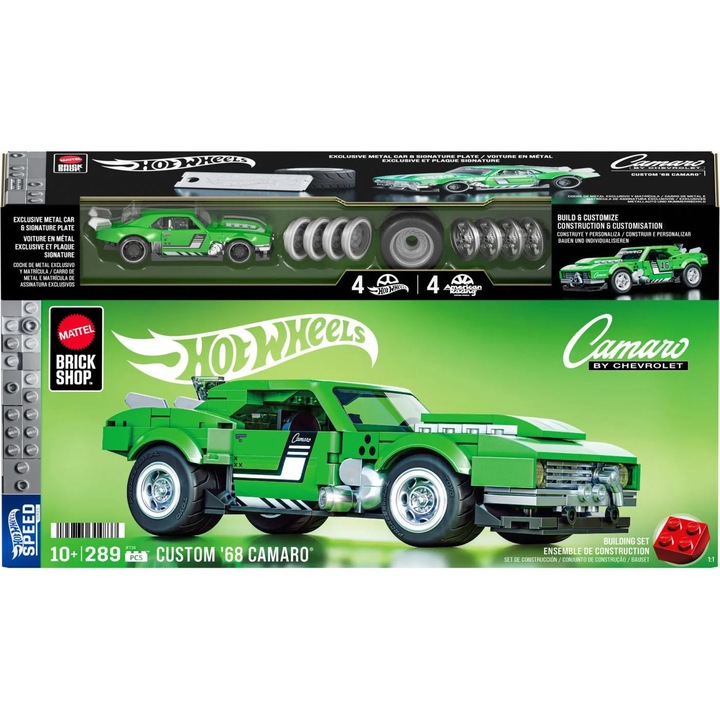 Set de construcție Hot Wheels Camaro 1968, 289 piese, multicolor, recomandat 10+ ani