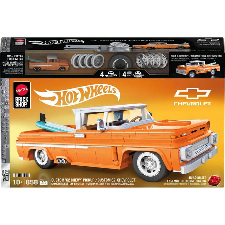 Set de construcții Hot Wheels Elite Series, camionetă personalizată Chevrolet 1962, 50 piese, multicolor