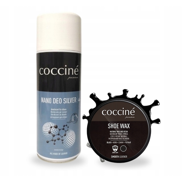 Set pentru improspatarea si ingrijirea incaltamintei, Coccine, 2 in 1, pasta neagra 40 ml, deodorant nano deo silver 400 ml, Multicolor, setul include: crema de ghete si deodorant negru, material: pasta si spray, protectie eficienta impotriva mirosurilor