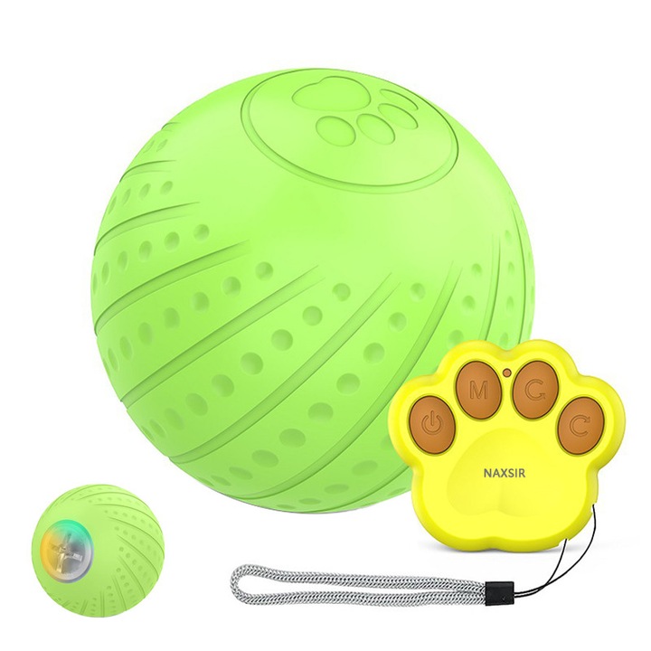 Jucarie Interactiva Pentru Caini, NAXSIR, Evitarea automata a obstacolelor, Cu telecomanda, lumini LED, 2 moduri de lucru, cauciuc, verde