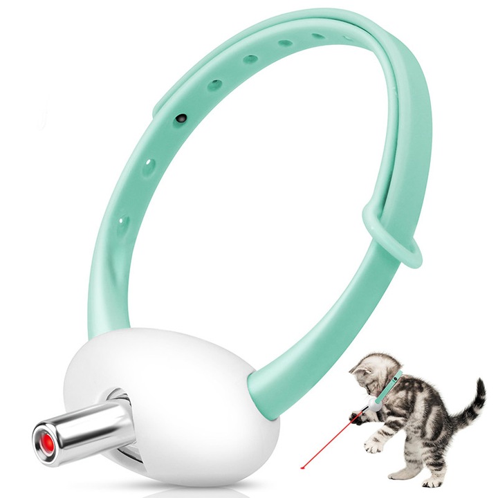 Лазерна играчка за котки, гъвкава яка, зелена, 2 режима, 24ч автономност, пълен комплект
