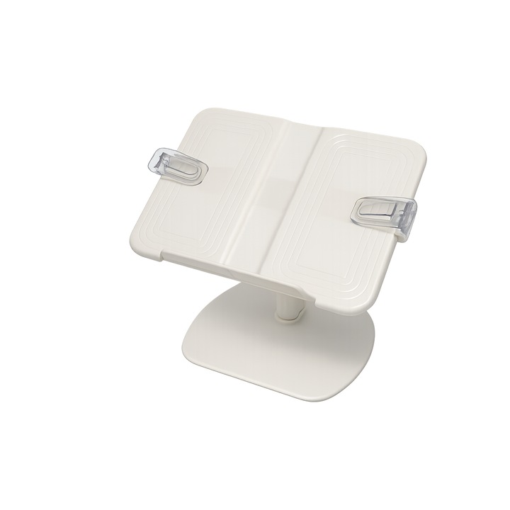 Регулируема поставка за книги, бяла, 26x35см, пластмаса, прозрачни щипки