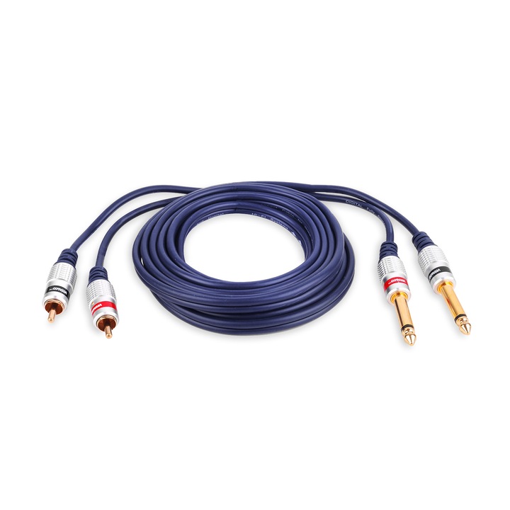 Audiokábelek, Vitalco, 2x Jack 6,3mm Mono, 2x RCA, 7,5m