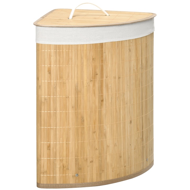 Cos pentru rufe, design din bambus, capacitate mare, lemn natural, 38x38x57 cm