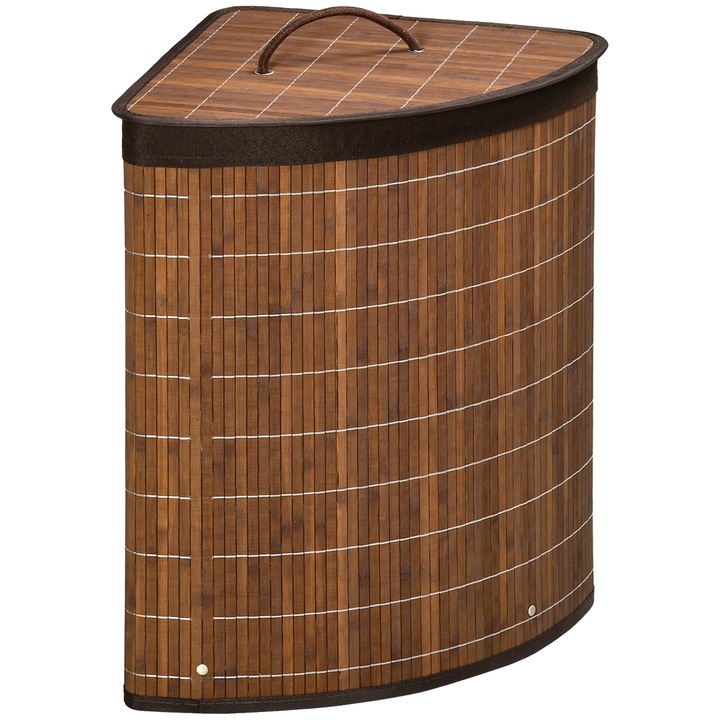 Cos pentru rufe din bambus, design eco-friendly, capacitate mare, maro, 38x38x57 cm