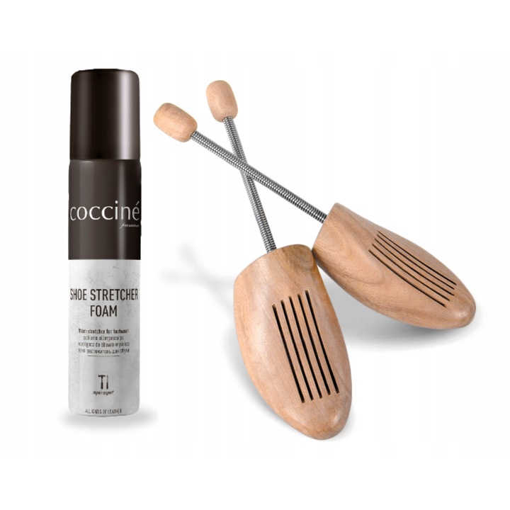 Intinzator de pantofi, Coccine, set 2 in 1, 43-44, intindere pantofi, suporti de lemn pentru incaltaminte, spray de intindere 75ml, Multicolor, setul include: intindere pantofi, suporti de lemn pentru incaltaminte, material: lemn de cedru, eficient in