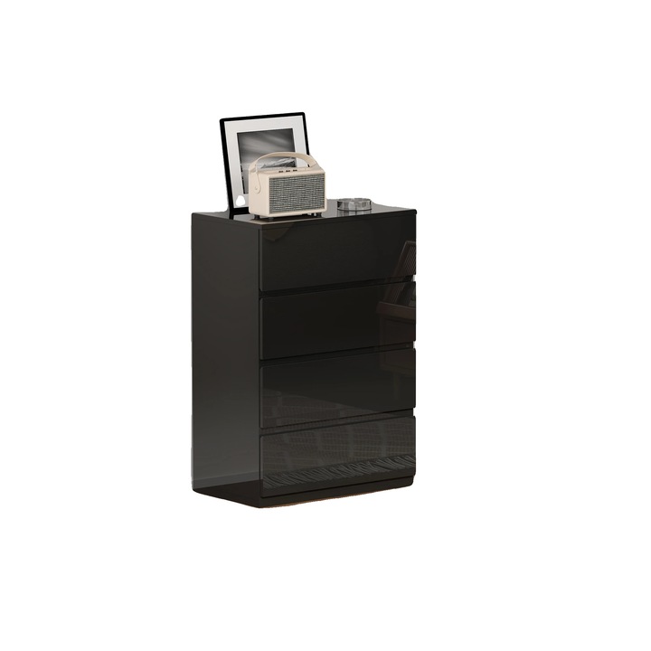 Comoda cu 4 sertare, design modern, neagra, 55x34x80cm