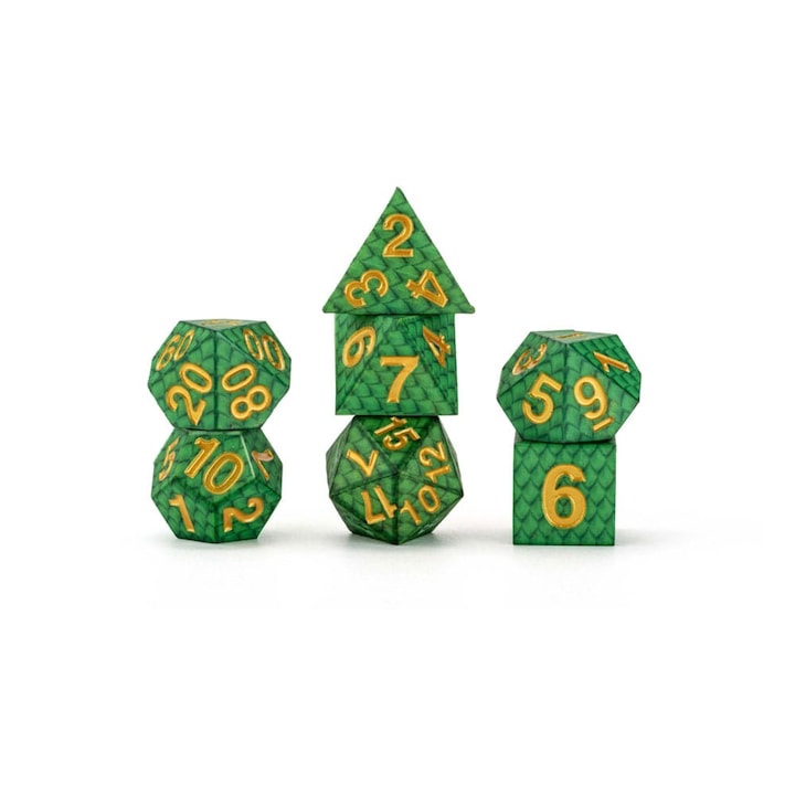 Set de Zaruri Silikonice in Forma de Solzi de Dragon, FanRoll, 7 bucati, verde, 16mm