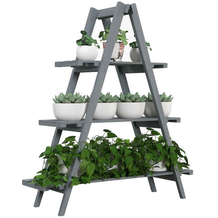 Suport pentru plante, design A-frame, gri inchis, 100x36x112 cm