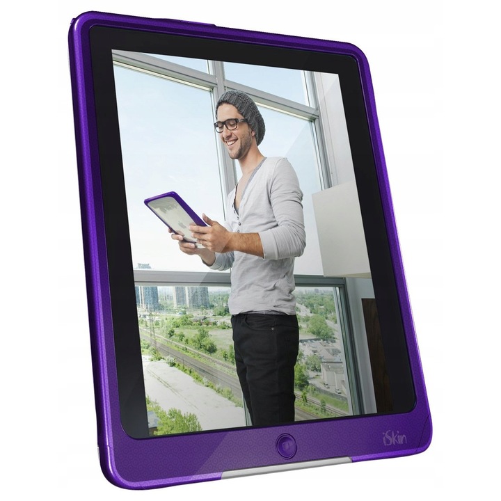 Husa iSkin Vu pentru iPad, fioleta/transparenta, hibrida, rezistenta la socuri, 1 bucata