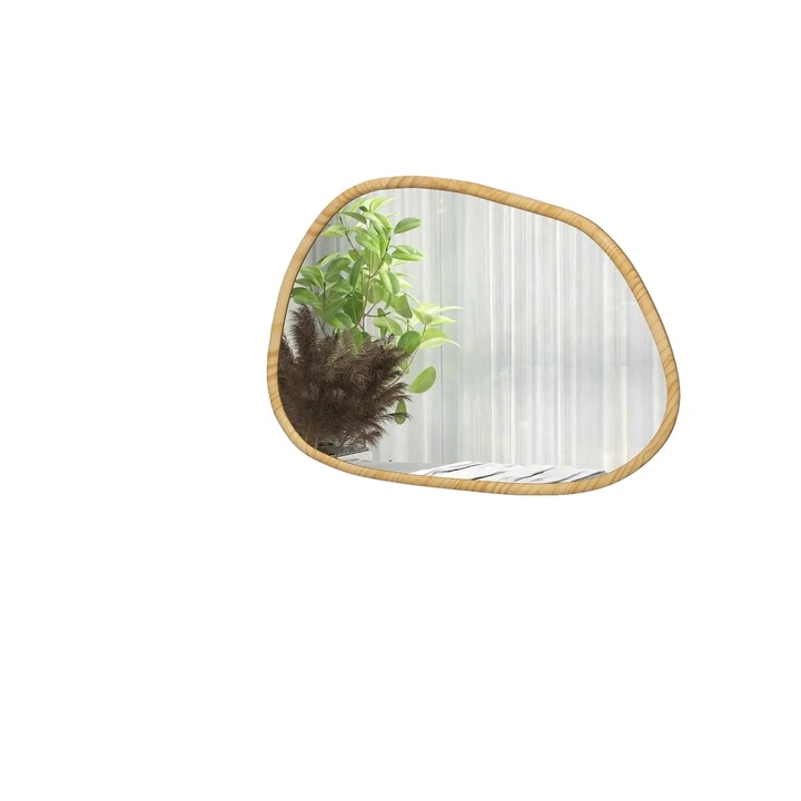 Fali tükör, szabálytalan fenyőkeret, ütésálló üveg, natúr fa, 80x60cm