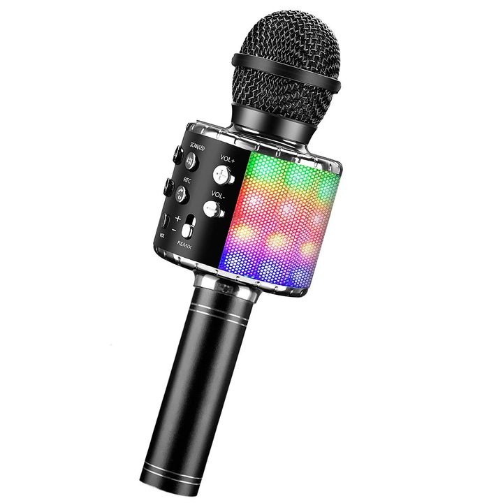 Microfon Karaoke ShinePick Microfon Karaoke fara fir Bluetooth Portabil Copii Adulti Cantand Compatibil cu Android/iOS/PC/Smartphone (negru)