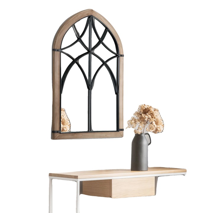 Oglinda de perete, 93x60cm, design vintage, cadru din lemn, utilizare versatila