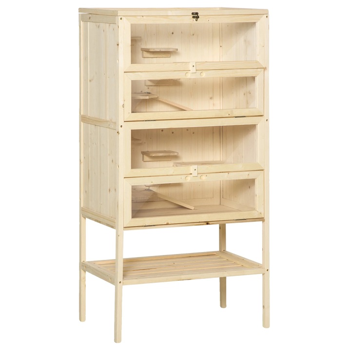 Cuib pentru rozatoare, 60x40x120 cm, design pe mai multe niveluri, din lemn, siguranta non-toxica