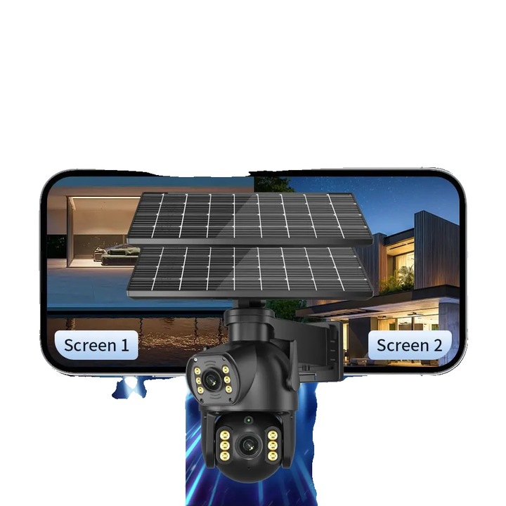 PTZ Камера за видеонаблюдение, 8MP, 64GB, соларно захранване и батерия, външен дизайн, монтаж на стена