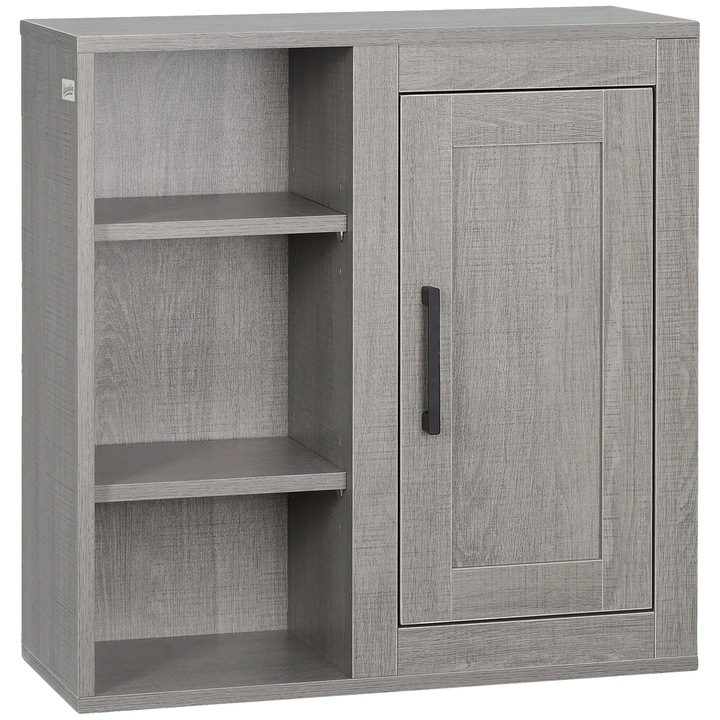 Cabinet de baie montat pe perete, deschidere cu rafturi, gri, 48x20x50cm