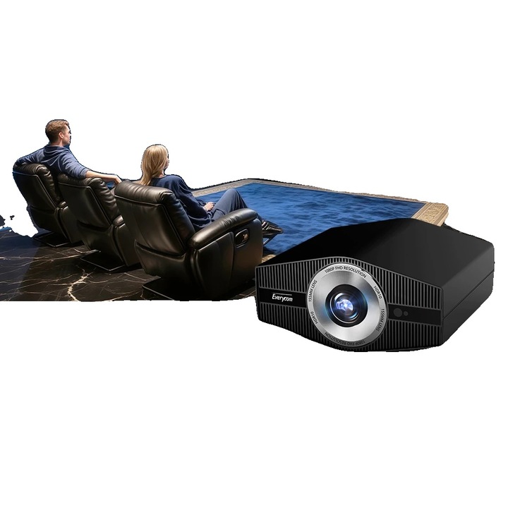 Видеопроектор, 2300 ANSI лумена, FHD 1080P, автоматична корекция на трапецовидното изкривяване, вграден 20W високоговорител, 2.1-7.8м