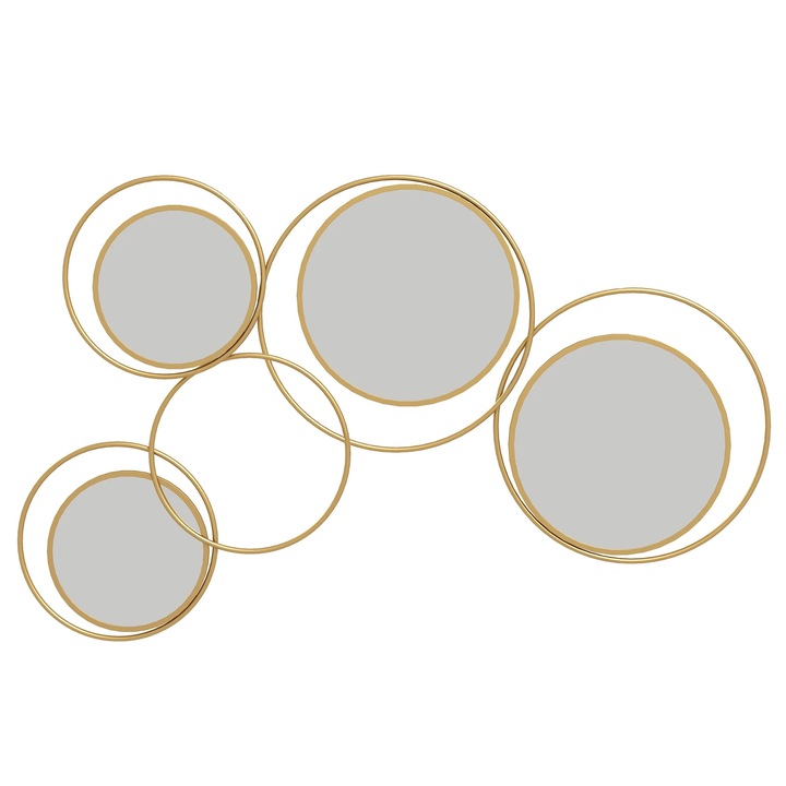 Decoratiune de perete, oglinzi rotunde, design modern, aurie, 110x68x2 cm