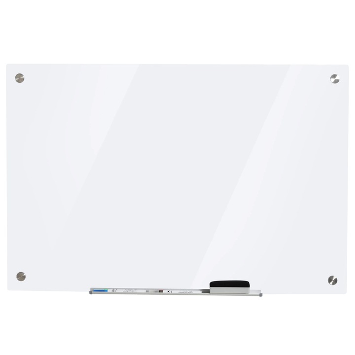 Tabla de conferinta, 60x90cm, set complet cu tava, stergator si 4 markere, sticla si ardezie