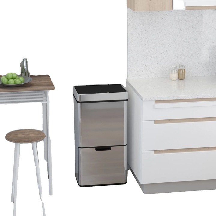 Cos de gunoi, 72L, 3 compartimente, plastic durabil, 42x30x81cm