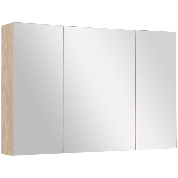 Cabinet baie cu oglinda, rafturi ajustabile, stejar, 90x60x13.5cm
