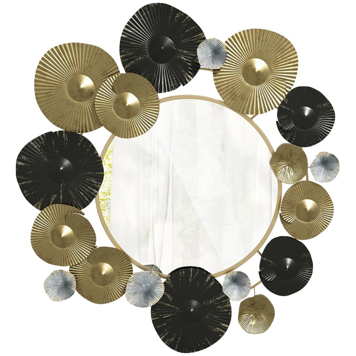 Decoratiune de perete metalica, oglinda decorativa, 84x84cm, utilizare versatila