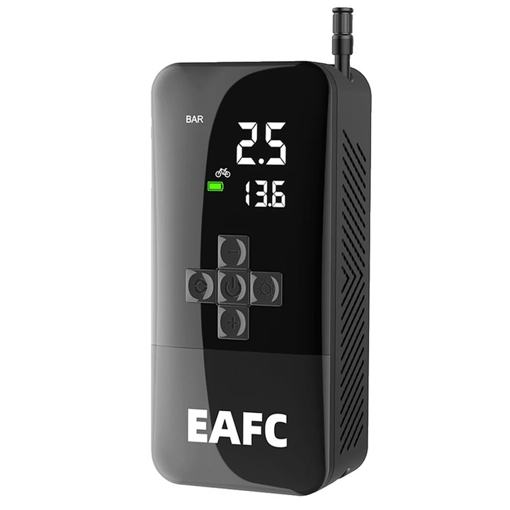 Felfújó pumpa, hordozható kialakítás, digitális LED kijelző, vezeték nélküli, akkumulátoros tápellátás