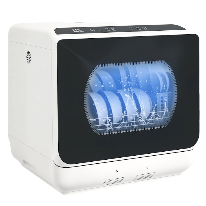 Masina de spalat vase, 5 programe de spalare, capacitate rezervor 6 litri, design compact, dimensiuni 21.5x19.5x17 inch