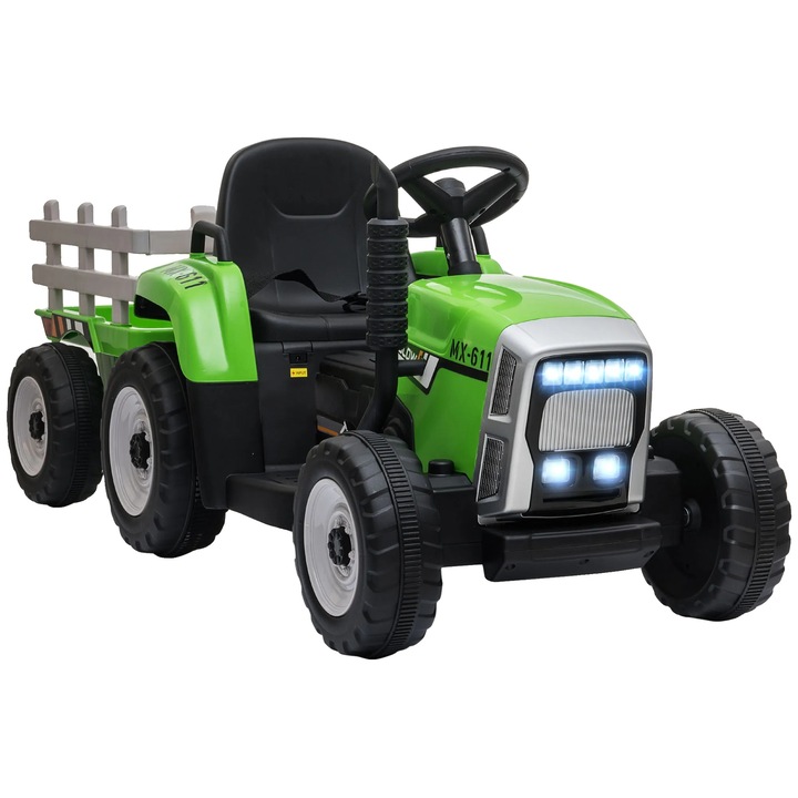 Tractor electric pentru copii, verde, 136.5x50x52.5cm, cu telecomanda