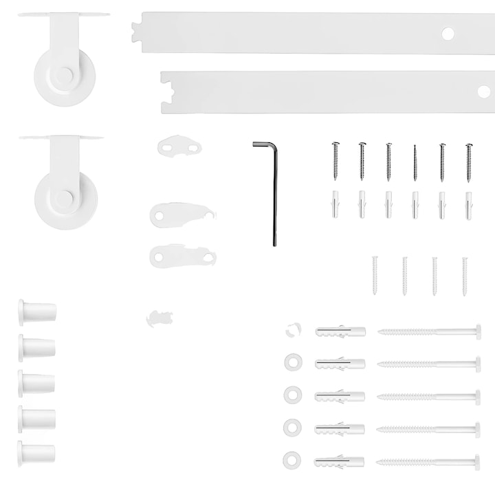 Kit accesorii usi glisante, componente din otel durabil, instalare usoara, alb