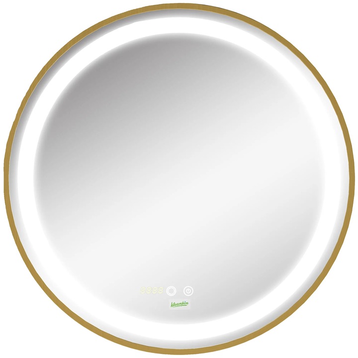 Огледало за баня с LED, тъч ключ, златисто, 60x60x4 см