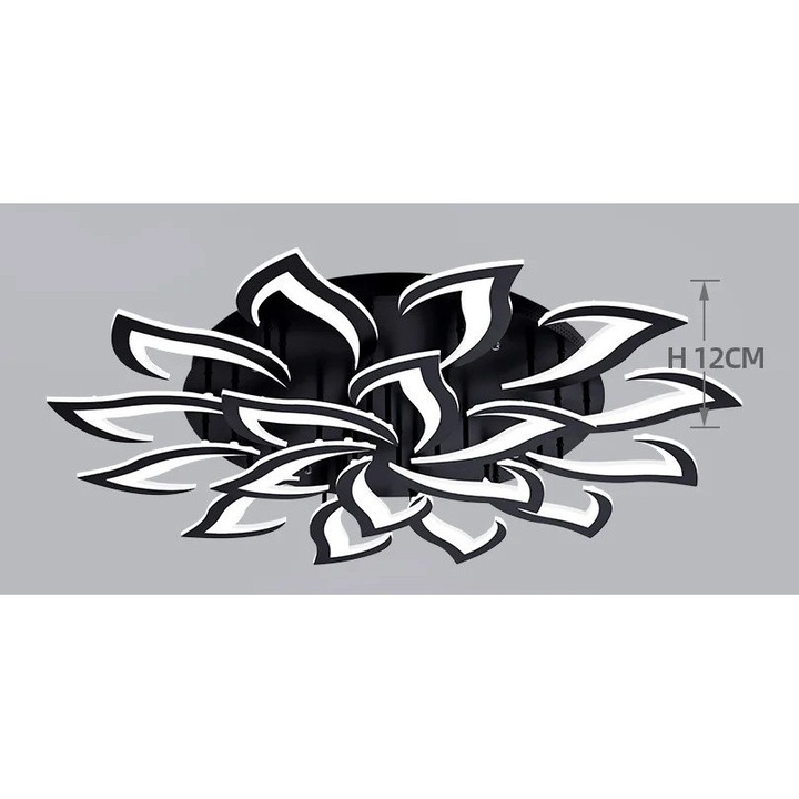 Lustra cu 18 lumini, design elegant, optiuni de iluminare versatile, neagra, dimabila, cu control prin aplicatie
