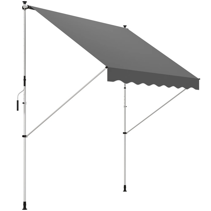 Copertina de terasa, Retractabila manual, 300 x 150 cm, Inaltime reglabila 170–280 cm, Material poli-bumbac, Gri deschis