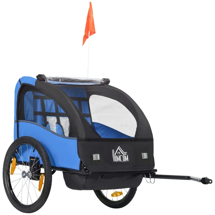 Remorca bicicleta, doua roti, constructie metalica durabila, albastra ...
