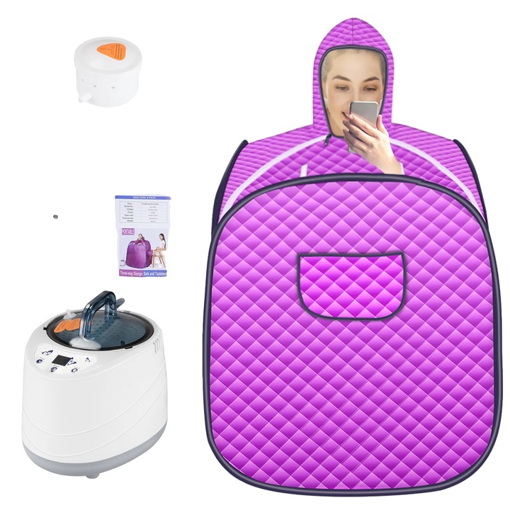 Sauna portabila, 800W, 220V/110V, design compact, bumbac impermeabil, pentru o persoana