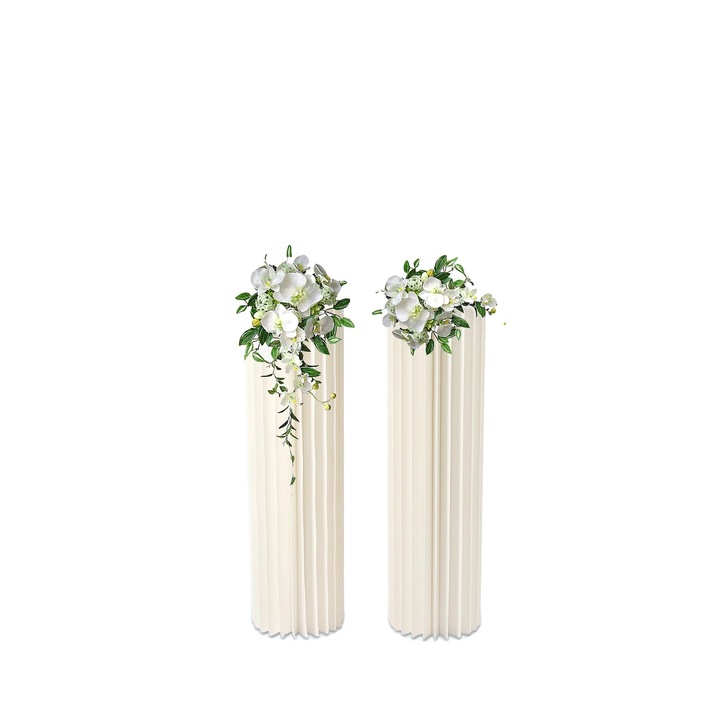 Suport flori cilindric, design reutilizabil, structura rezistenta, alb laptos, set 2 bucati