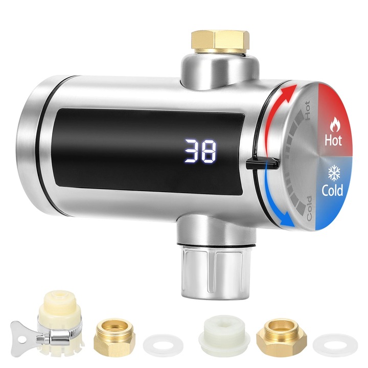 Azonnali vízmelegítő, rozsdamentes acél, LED kijelző