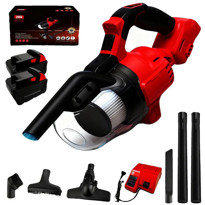 Aspirator umed/uscat, 2 baterii, putere mare de aspiratie, filtru HEPA, dimensiuni compacte