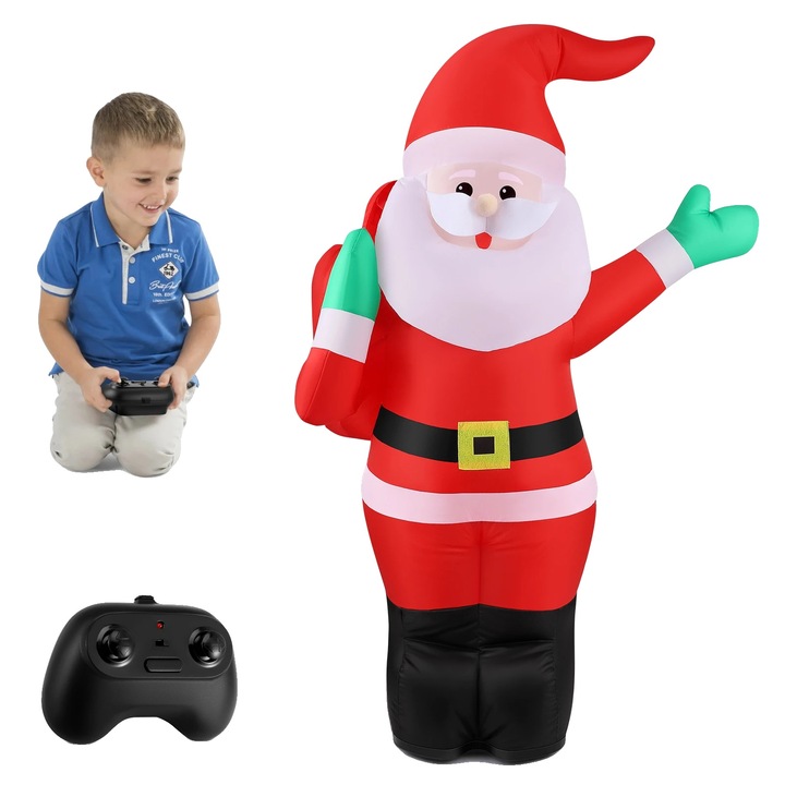 Figurina decorativa Craciun, Mos Craciun umplut, control de la distanta, impermeabil, rosu, dimensiuni potrivite pentru exterior