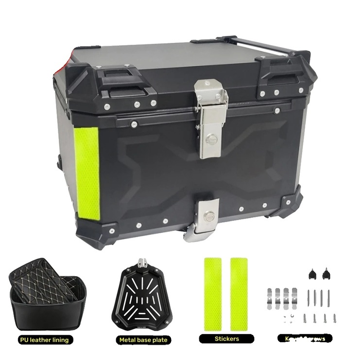 Cufar Moto, Aluminiu Durabil, Capacitate 65L, Negru