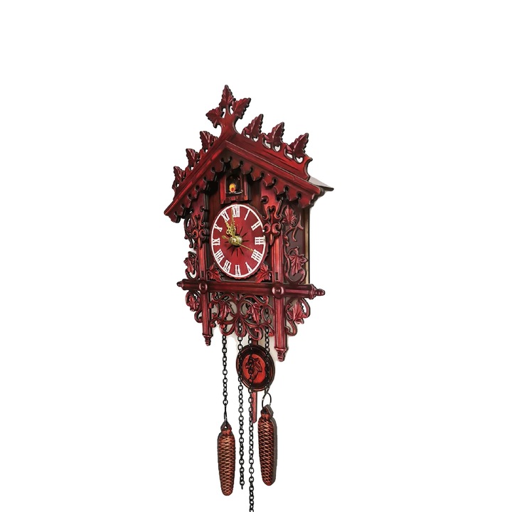 Dekoratív óra, vintage ház design, csendes mozgás, piros, 25x19x5.5cm