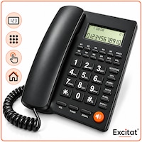 Telefon fix cu fir, Excitat®, ID apelant, volum ajustabil, calendar, memorie, alarma, Design de protectie impotriva trasnetului, Aplicatie multi-loc pentru birou acasa, negru