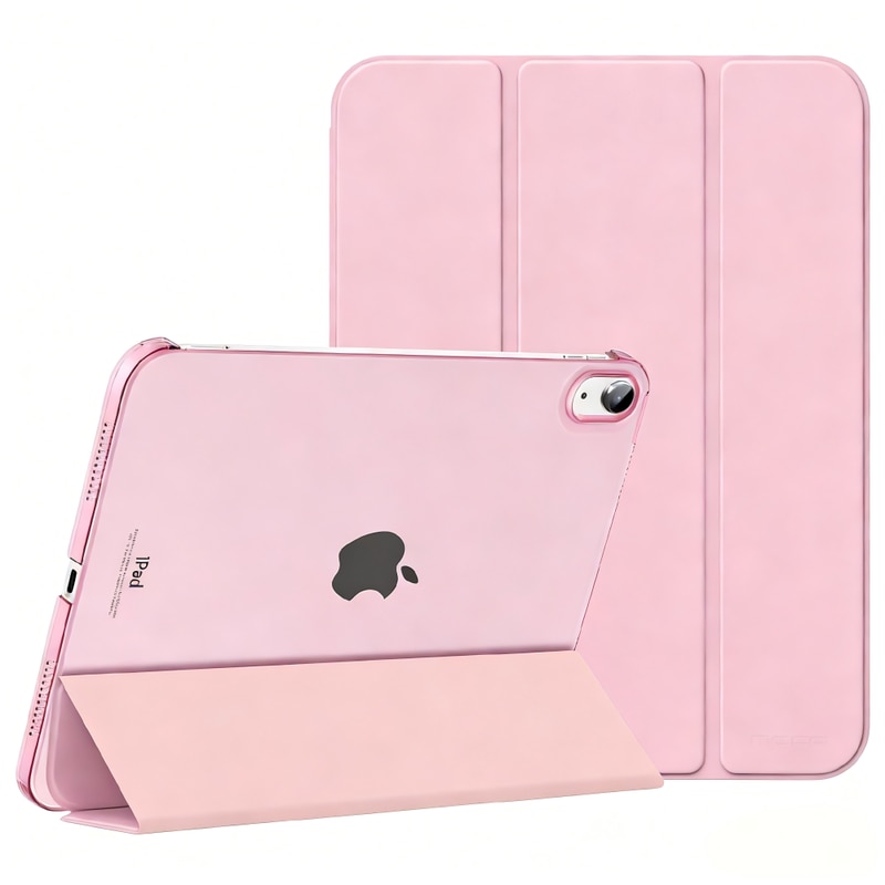 Husa pentru iPad Generatia a 10-a (2022) 10.9", Husa Tableta Subtire si Usoara din Piele PU cu Functie Auto Sleep/Wake, Spate din PC Translucent, roz pal