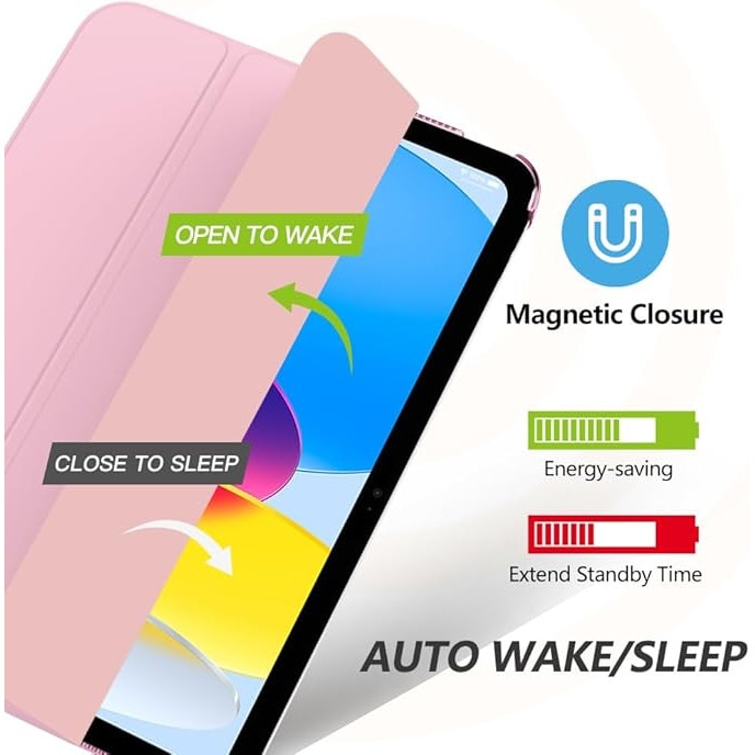 Husa pentru iPad Generatia a 10-a (2022) 10.9", Husa Tableta Subtire si Usoara din Piele PU cu Functie Auto Sleep/Wake, Spate din PC Translucent, roz pal
